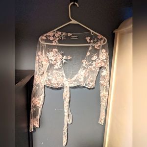 Momokrom, Sheer Pink Floral Embroidered Women's Cover up/Shrug, UK Size 10/Med